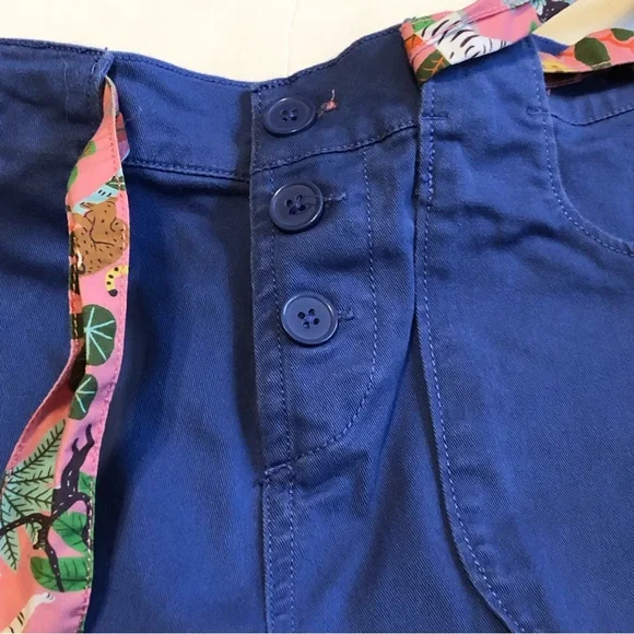 Boden Blue Twill Cargo Shorts With Pink Animal Print Belt Tie Size 13Y - Picture 4 of 9